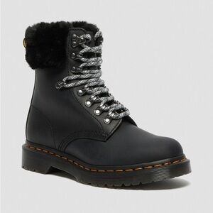 Dr. Martens 1460 Serena Collar Faux Fur Black Streeter Leather Boots Sz 5‎ Women